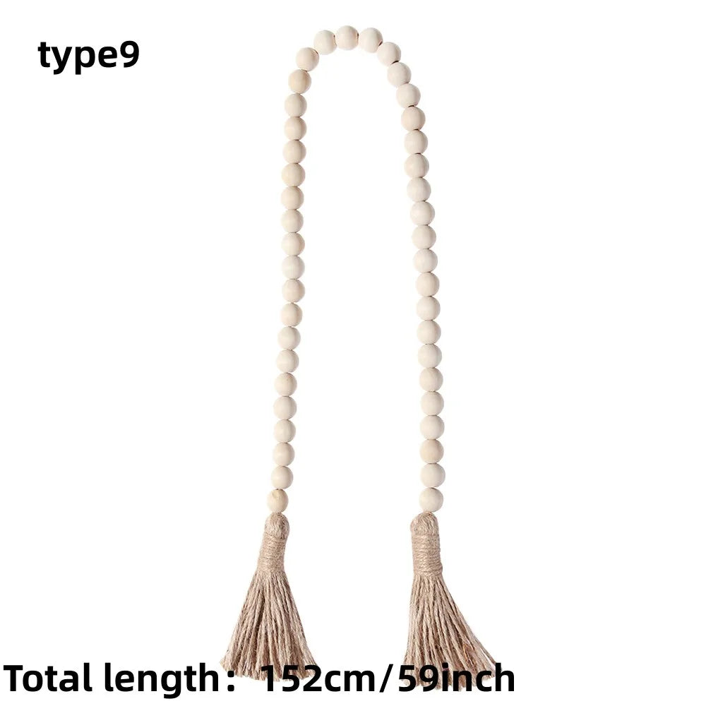 Wood Bead Garland with Jute Tassels for Shelves, Vases & Wall Hanging | Farmhouse Boho Decor | Handmade Natural Wood Beads in 8 Styles