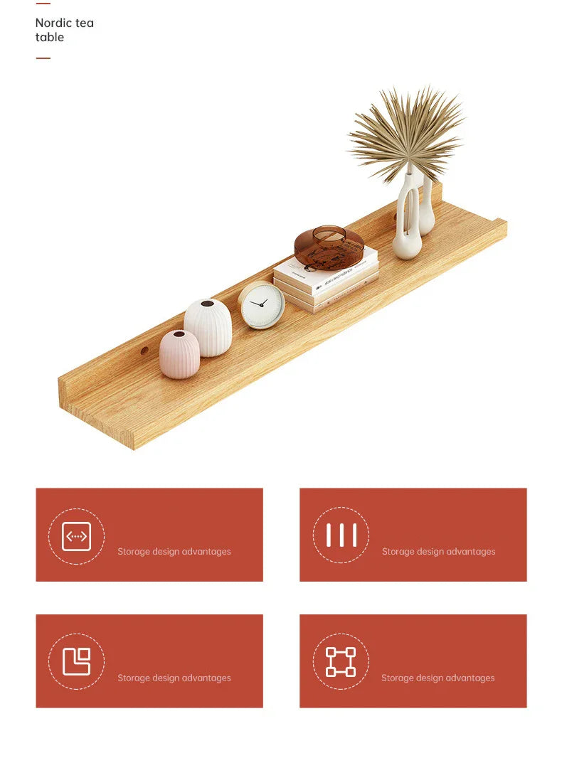 Wooden Floating Shelf for Bathroom, Kitchen & Living Room | U-Shaped Wall Mounted Display Shelf | Natural or Peach Wood Finish, 30cm