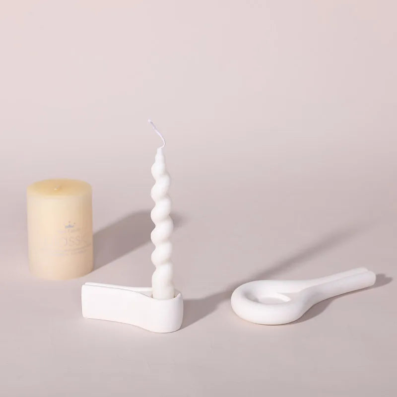 White Ceramic Candlestick Holder for Living Room & Wedding Tables | Nordic Handmade Candle Holder Ornament | Modern Minimalist Decor, 6 Styles