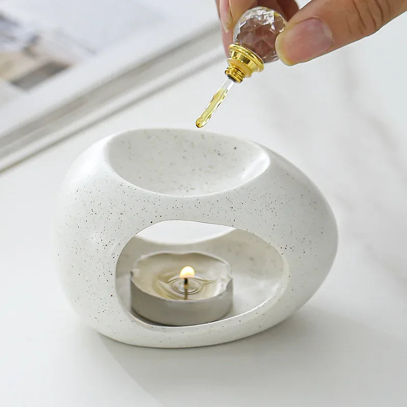 Ceramic Candle Holder & Essential Oil Burner for Living Room & Bedroom | Nordic Minimalist Aroma Diffuser | Calming Home Decor, 3 Styles