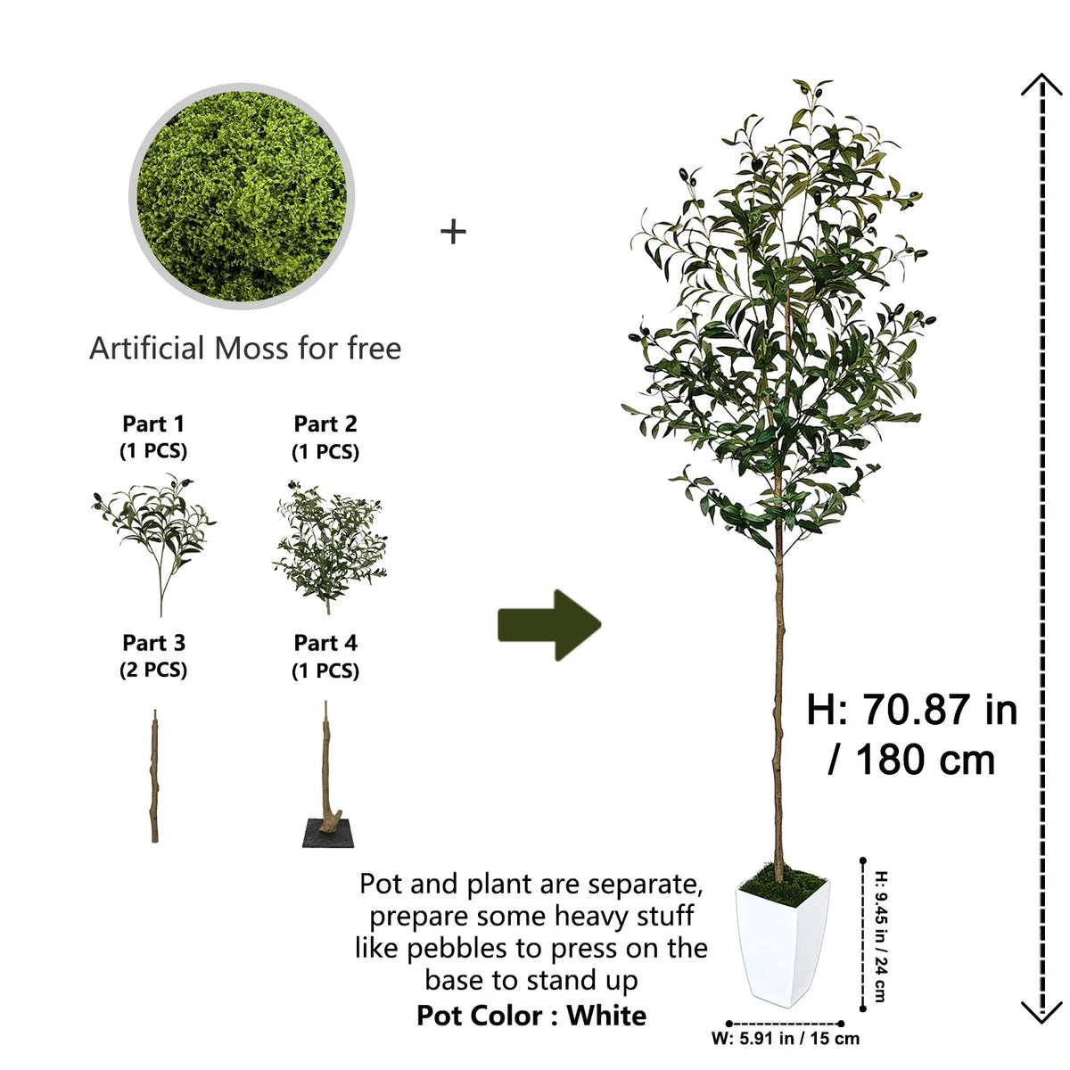 Artificial Olive Tree for Living Room, Balcony & Patio | 120–180cm Faux Indoor Outdoor Plant | Realistic Fake Tree for Home & Garden Decor