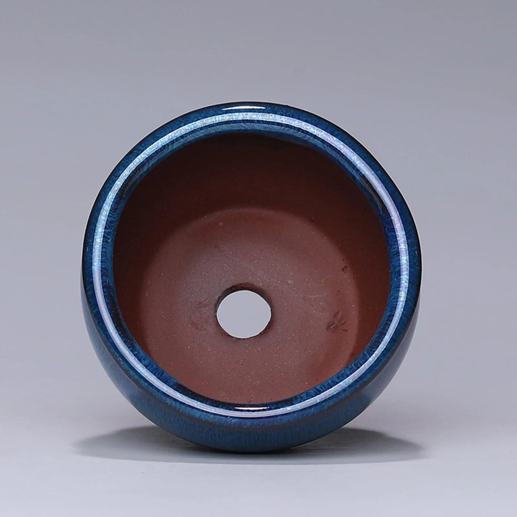 Ceramic Succulent Pot with Drainage Hole for Windowsill, Shelf & Patio | Round Ceramic Plant Pot | Indoor Outdoor Planter in Blue or Sky Blue