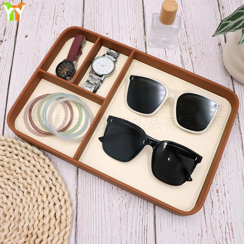Wooden Valet Tray with Compartments for Nightstand & Entryway | Key, Jewellery & Desk Organiser Tray | European Style in 3 Finishes