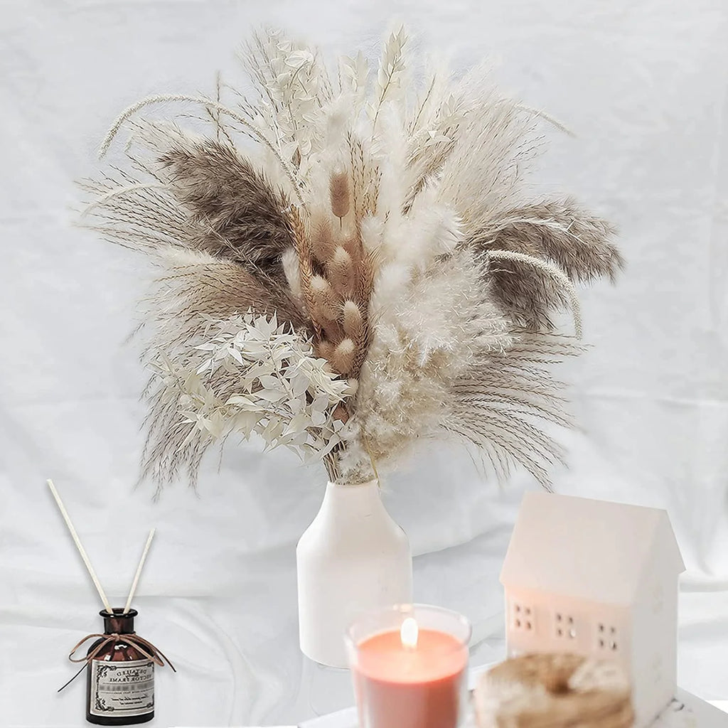 Dried Pampas Grass Bouquet for Vases, Living Room & Wedding Decor | Natural Fluffy Boho Dried Flowers | Mixed Bouquets in 30+ Styles, 45 to 50cm