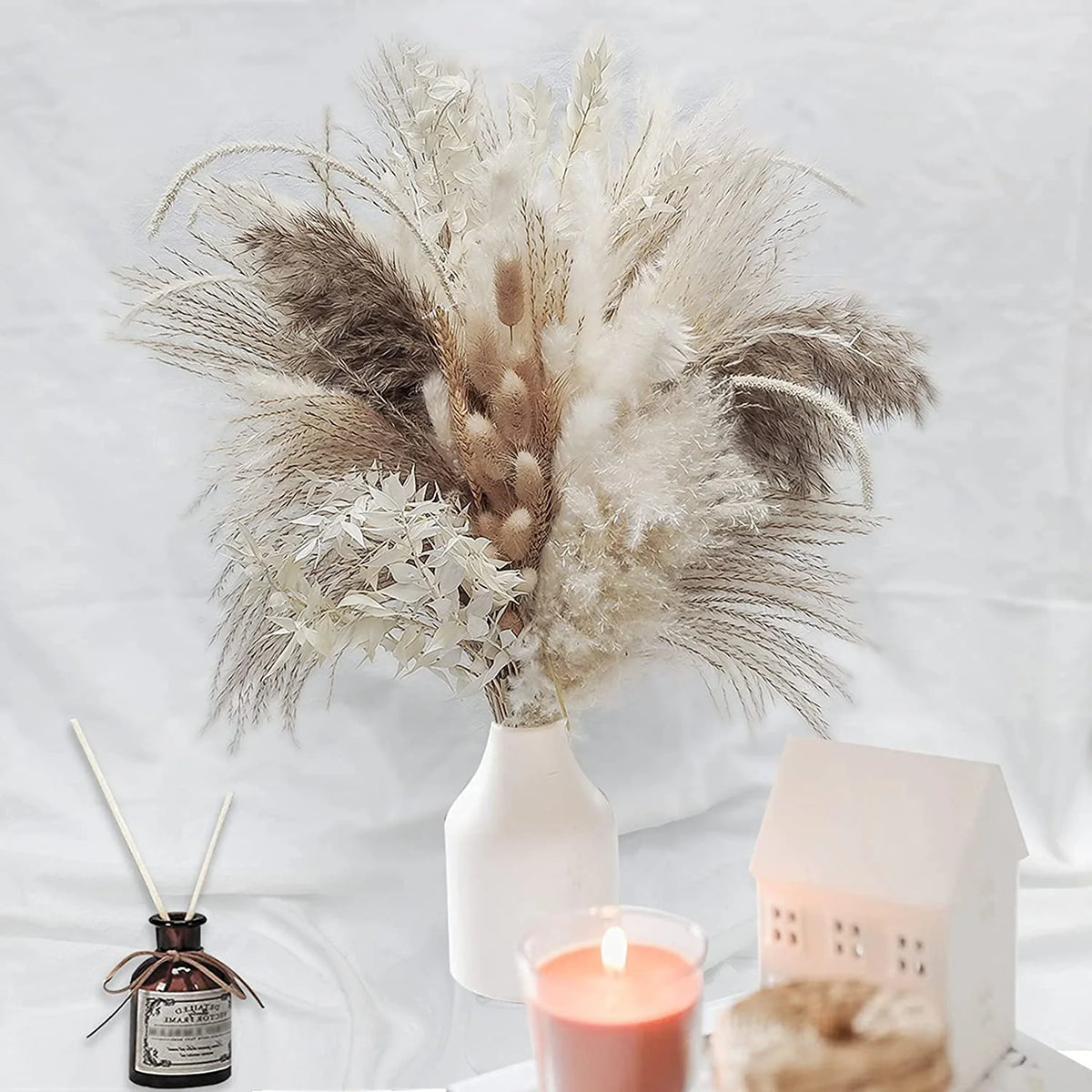 Dried Pampas Grass Bouquet for Vases, Living Room & Wedding Decor | Natural Fluffy Boho Dried Flowers | Mixed Bouquets in 30+ Styles, 45 to 50cm