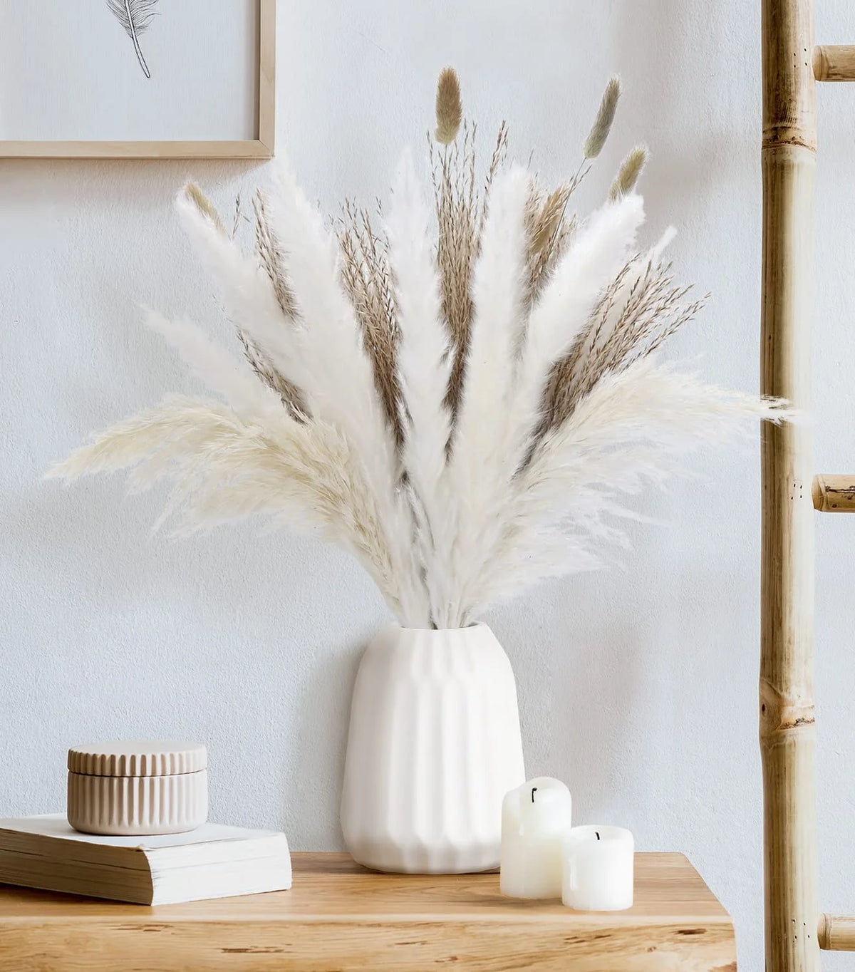 Dried Pampas Grass Bouquet for Vases, Living Room & Wedding Decor | Natural Fluffy Boho Dried Flowers | Mixed Bouquets in 30+ Styles, 45 to 50cm