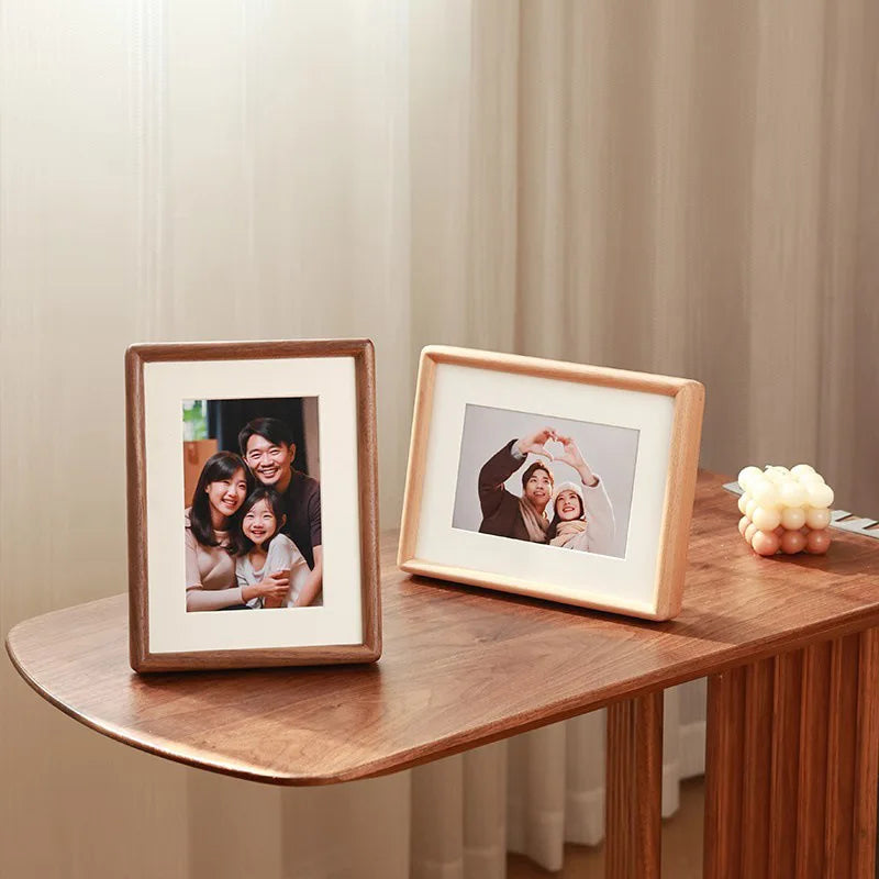 Walnut Wood Photo Frame for Desk, Shelf & Wall | Minimalist Solid Wood Picture Frame with Mat | Tabletop or Wall Mounted, 6 to 10 Inch