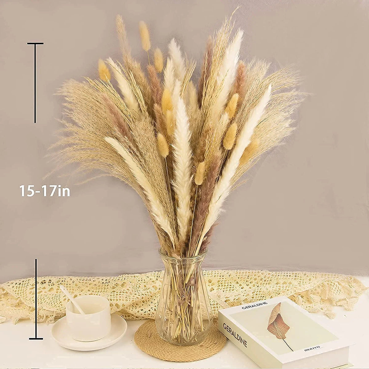 Dried Pampas Grass Bouquet for Vases, Living Room & Wedding Decor | Natural Fluffy Boho Dried Flowers | Mixed Bouquets in 30+ Styles, 45 to 50cm