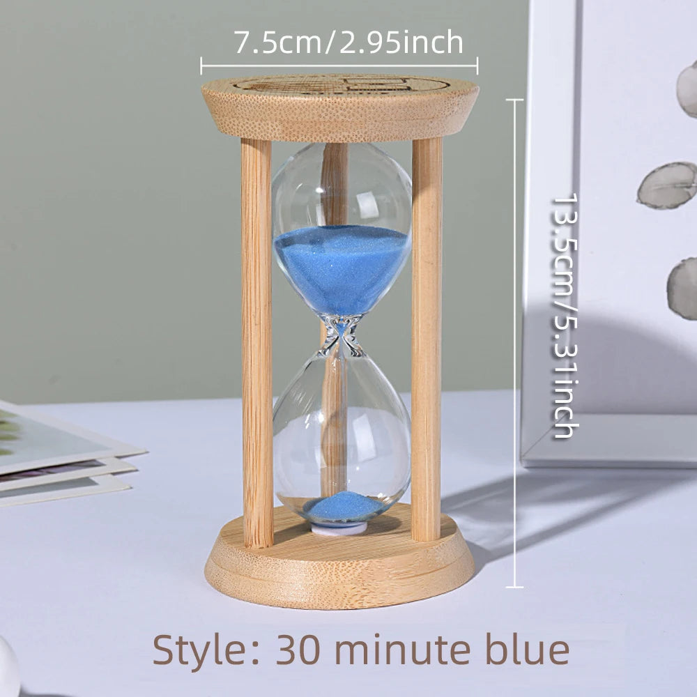 Wooden Hourglass Sand Timer for Desk, Living Room & Kitchen | Minimalist Home Decor Accent | 3, 5, 10, 15 or 30 Minutes in Blue or Orange