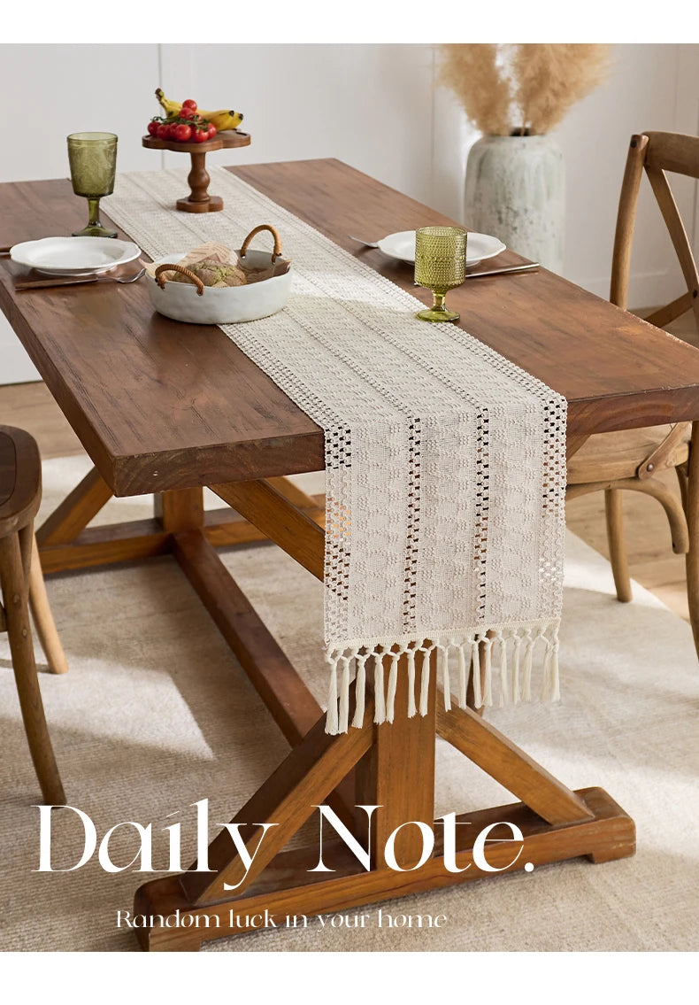 Boho Table Runner with Tassels for Kitchen & Dining Table | Beige Woven Farmhouse Table Runner | Rustic Table Decor, 9 Sizes 30x50cm to 30x300cm