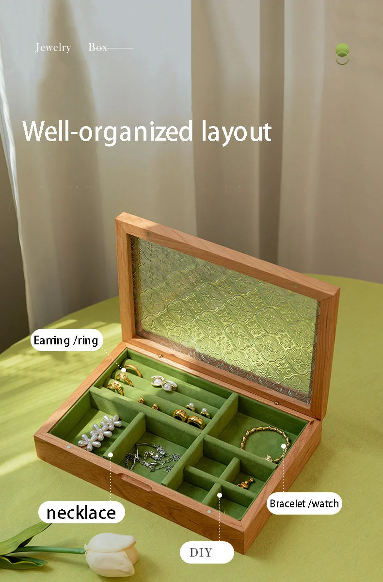 Solid Wood Jewellery Box for Dresser & Vanity | Modern Minimalist Organiser for Earrings, Necklaces & Bracelets | Portable Desktop Storage, 4 Styles