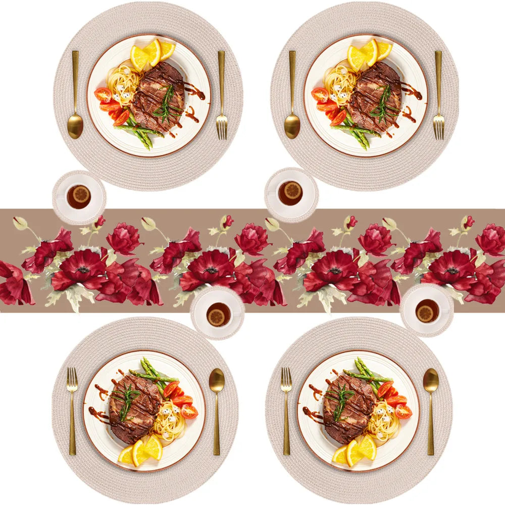 Round Braided Placemats Set of 6 with Coasters for Dining Table | Washable Non-Slip Woven Table Mats | Holiday & Everyday Table Decor, 34cm