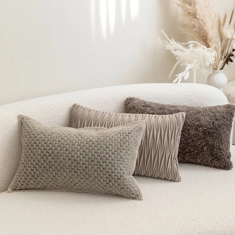Textured Lumbar Pillow Cover 30x50cm for Bed & Sofa | Neutral Bedroom Decor | Modern Jacquard Cushion Cover in 6 Designs