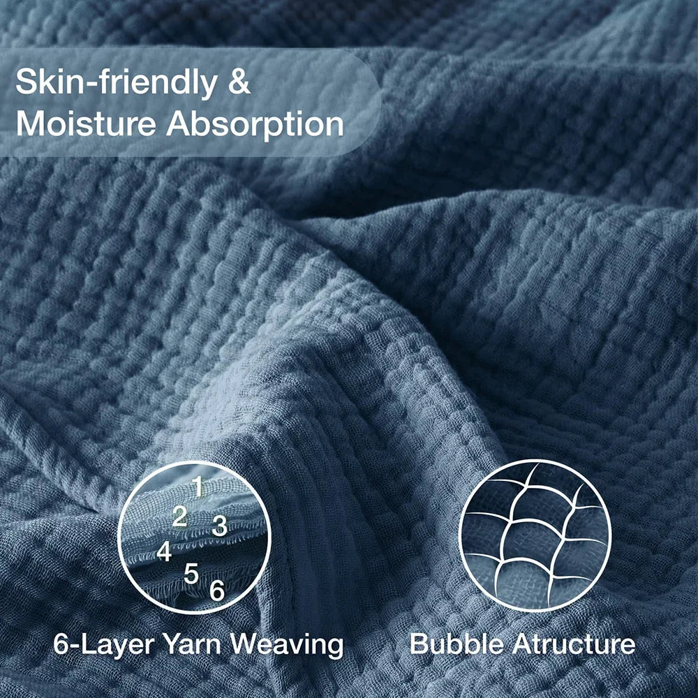 6-Layer Cotton Muslin Throw Blanket for Bed & Sofa | Lightweight Breathable Bedspread | Cozy Bedroom Decor | 3 Sizes, 9 Colours