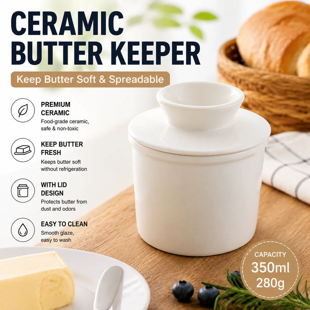Ceramic Butter Dish with Lid for Kitchen & Dining Table | Round Butter Keeper & Cheese Holder | Minimalist Ceramic Tableware, 2 Styles
