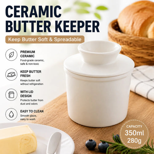 Ceramic Butter Dish with Lid for Kitchen & Dining Table | Round Butter Keeper & Cheese Holder | Minimalist Ceramic Tableware, 2 Styles