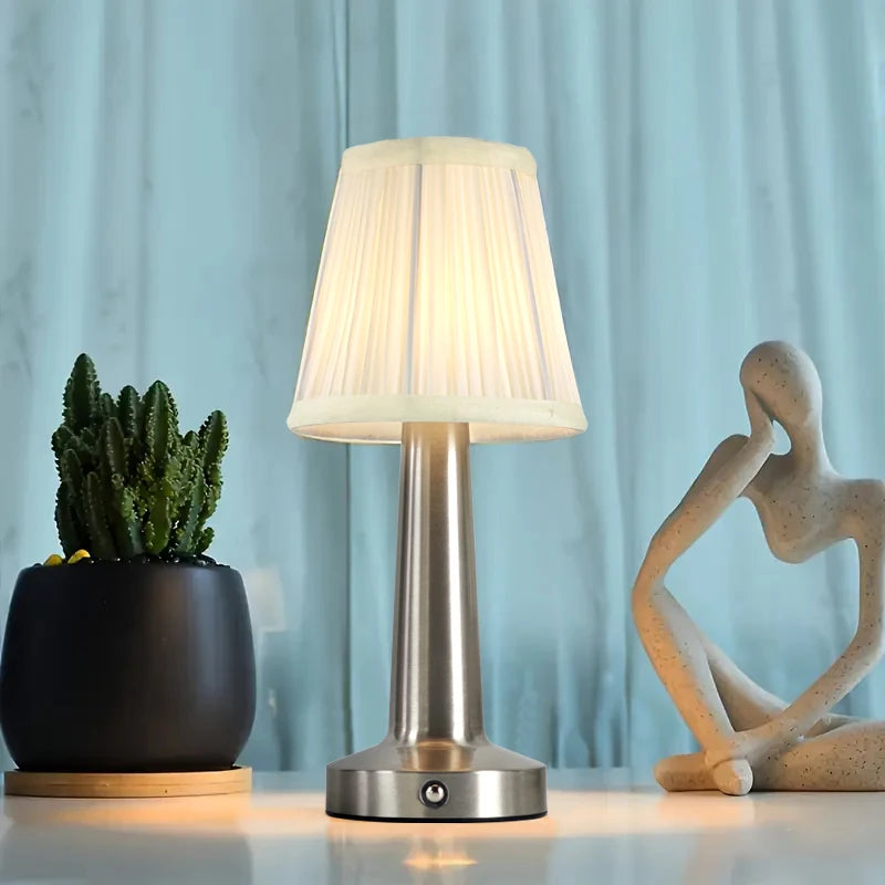 Cordless Pleated Table Lamp for Dining Table, Bedroom & Restaurant | Rechargeable Touch-Dimmable LED | Portable Lamp in Rose Gold, Gold or Silver