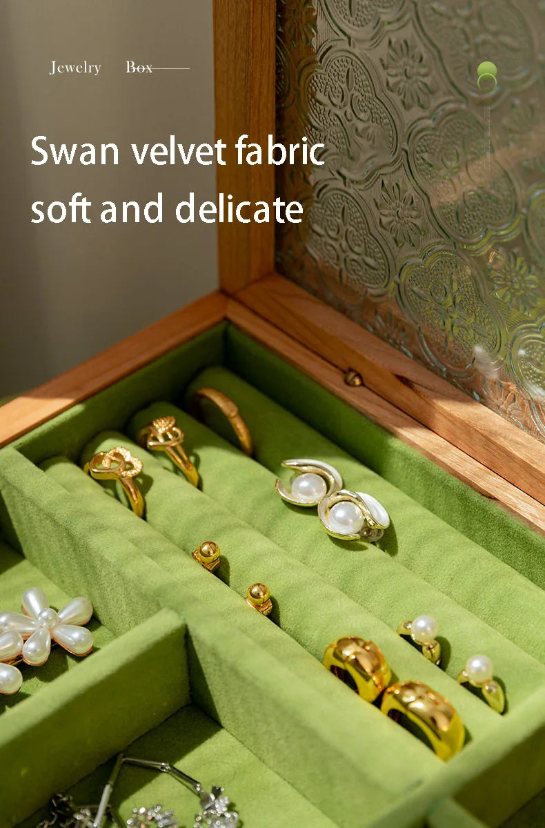 Solid Wood Jewellery Box for Dresser & Vanity | Modern Minimalist Organiser for Earrings, Necklaces & Bracelets | Portable Desktop Storage, 4 Styles
