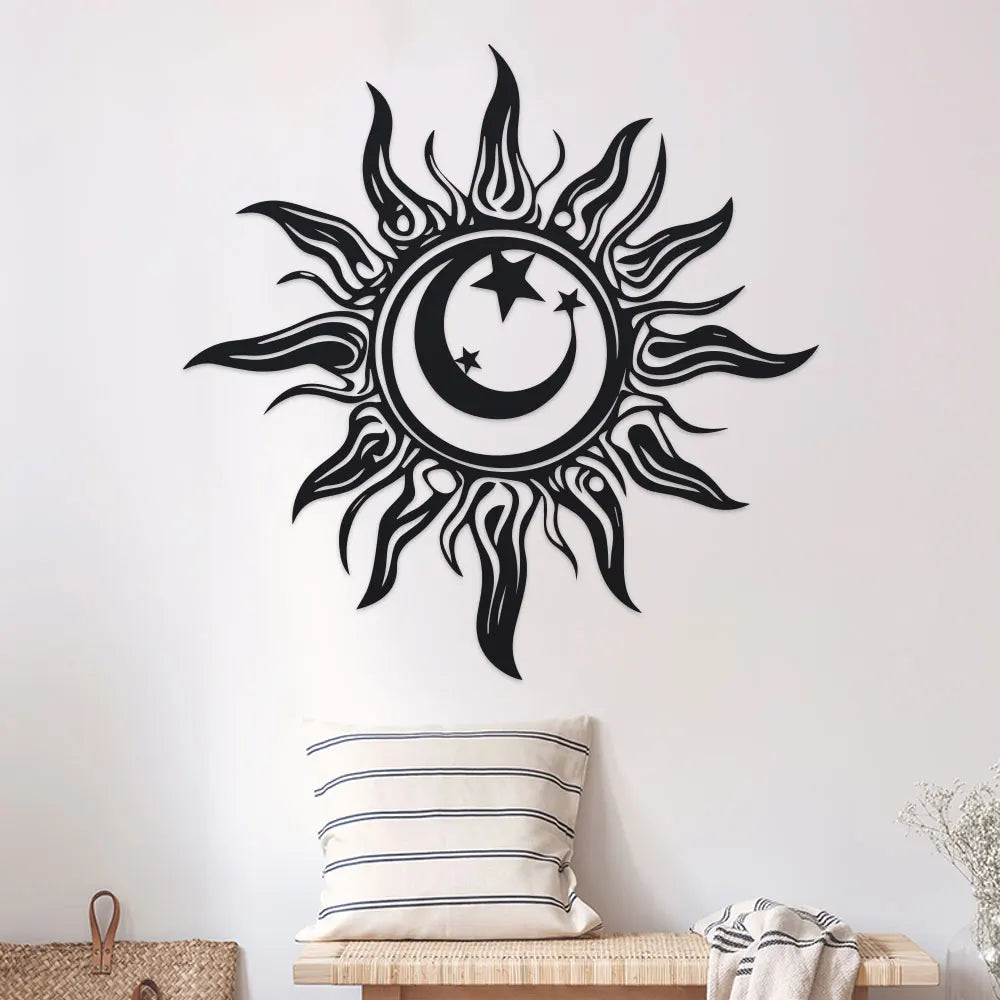 Art Deco Sun Metal Wall Art 11.81" | Iron Sunburst Sculpture & Wall Hanging for Living Room, Balcony, Outdoor Garden & Patio Decor