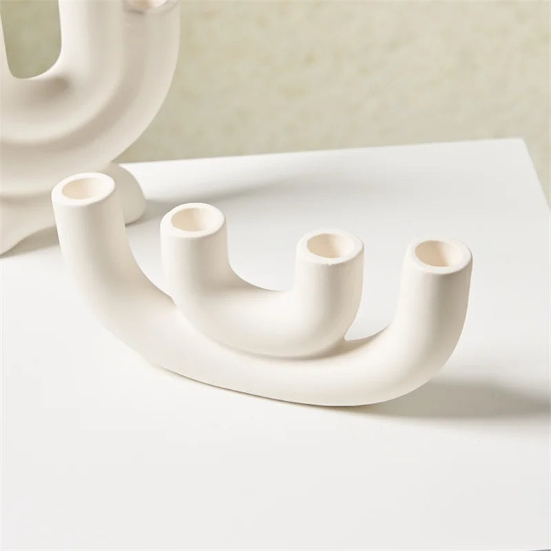 Ceramic Candelabra Candle Holder for Dining Table & Mantel | Nordic Handmade Taper Candlestick | Sculptural Home Decor & Wedding Centrepiece, 5 Styles