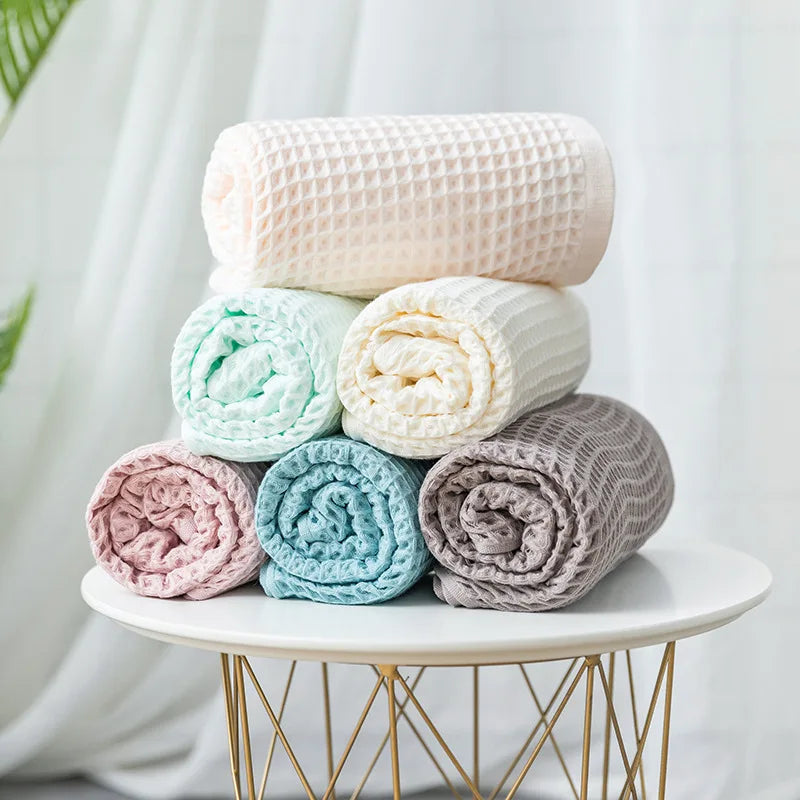 Waffle Weave Cotton Bath Towel for Bathroom & Spa | Quick Dry Absorbent Large Towel 70x140cm | Minimalist Bathroom Decor in 6 Colours