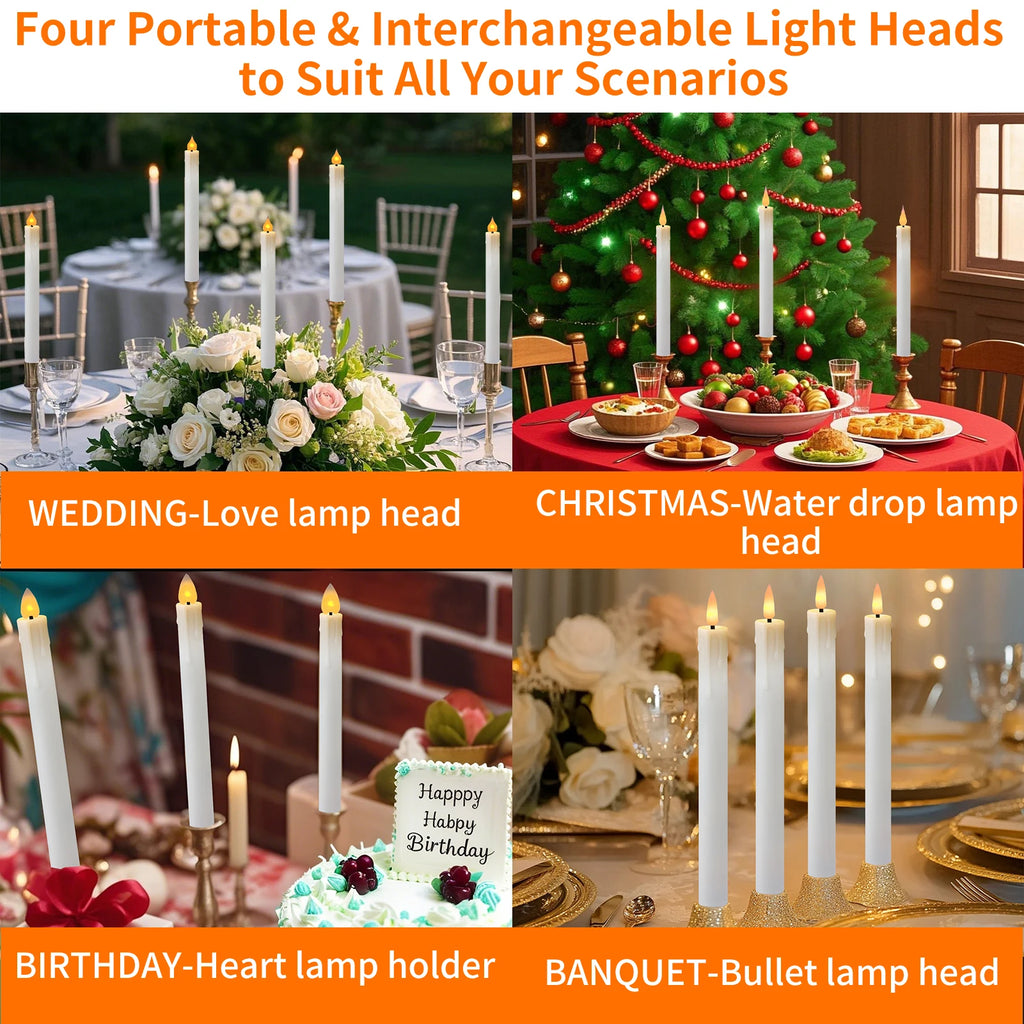 Rechargeable Flameless LED Taper Candles for Dining Table, Mantel & Window | Remote Control with Timer | Flickering Candle Set, 6 to 24 Pcs