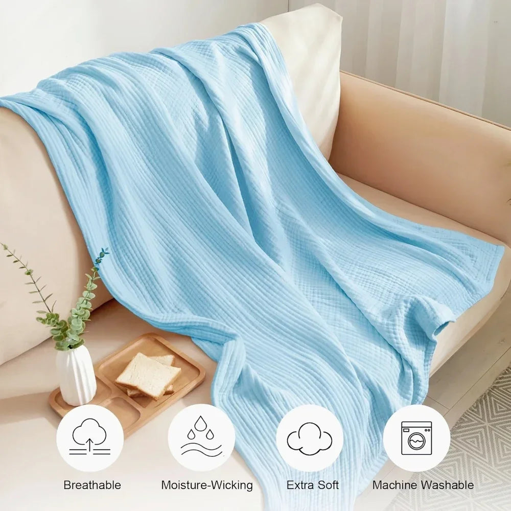 6-Layer Cotton Muslin Throw Blanket for Bed & Sofa | Lightweight Breathable Bedspread | Cozy Bedroom Decor | 3 Sizes, 9 Colours