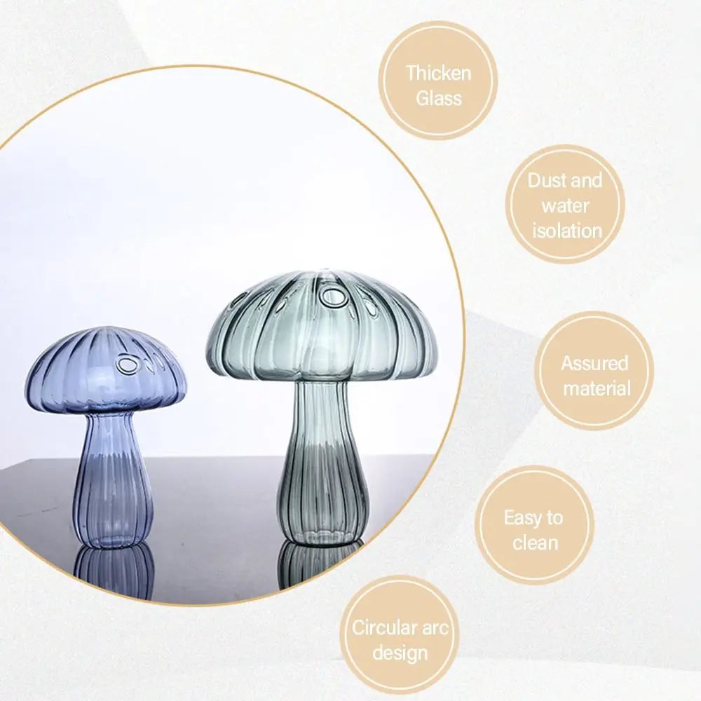 Mushroom Glass Vase for Desk, Shelf & Windowsill | Hydroponic Plant & Bud Vase | Colourful Modern Home Decor Ornament in 12 Colours