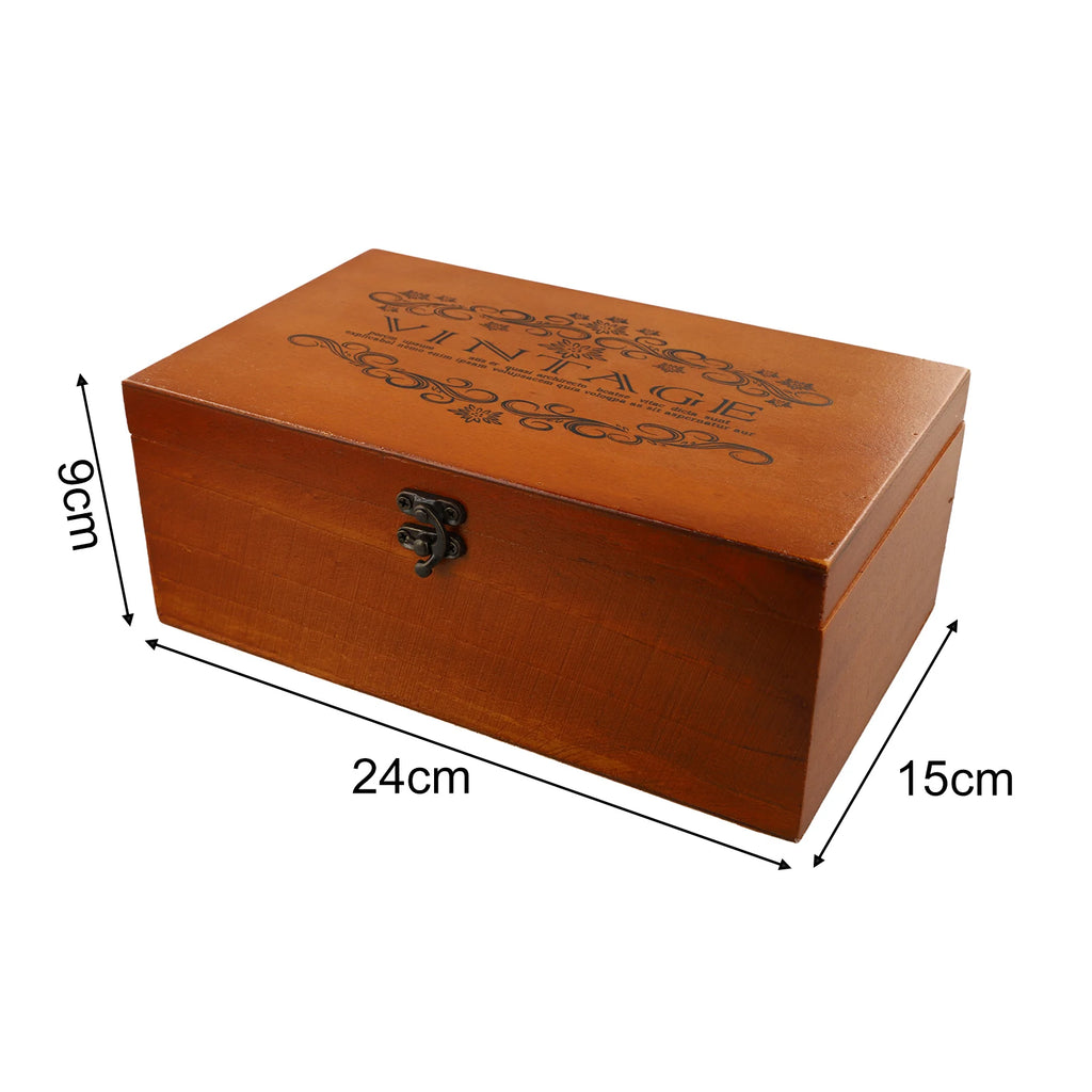 Wooden Storage Box with Lock & Hinged Lid for Home Office & Bedroom | Retro Keepsake Box | Decorative Valuables Case in S, M, L