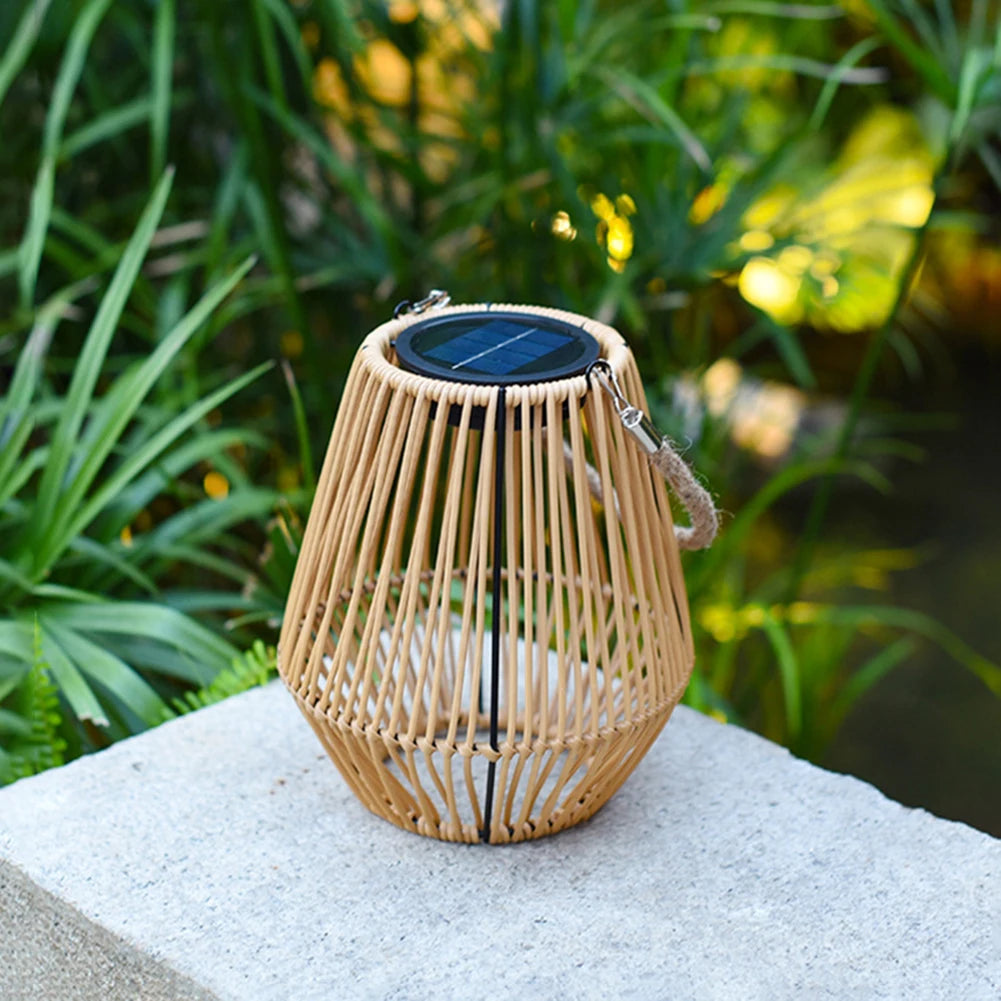 Large Rattan Solar Lantern for Balcony, Patio & Garden | IP65 Waterproof Hanging Bamboo Weave Light | Solar Outdoor Lighting, 2 Options