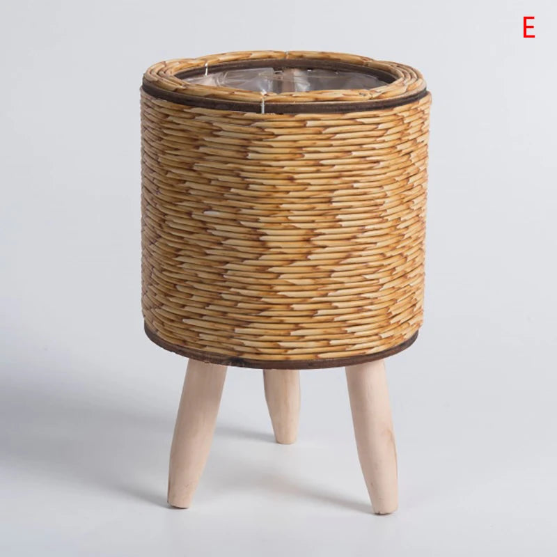Woven Plant Stand with Removable Wooden Legs for Living Room & Patio | Handmade Rattan-Look Planter Basket | Nordic Plant Pot Holder, 6 Styles