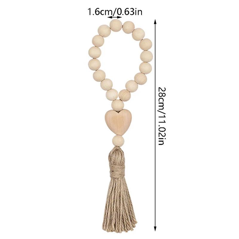 Wood Bead Garland with Jute Tassels for Shelves, Vases & Wall Hanging | Farmhouse Boho Decor | Handmade Natural Wood Beads in 8 Styles