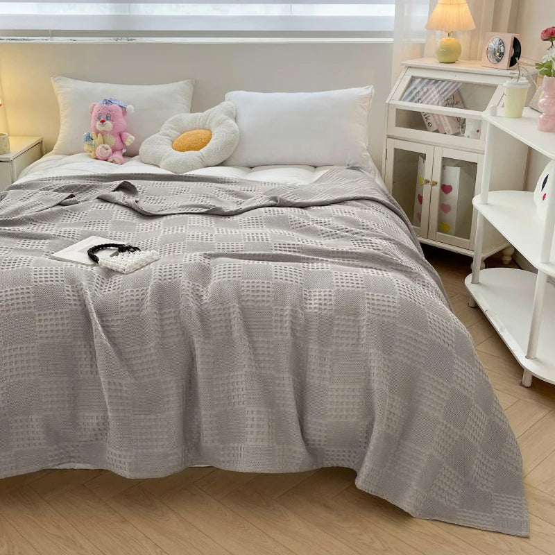 100% Cotton Waffle Throw Blanket for Bed & Sofa | Breathable Lightweight Blanket | Minimalist Bedroom Decor | 4 Sizes