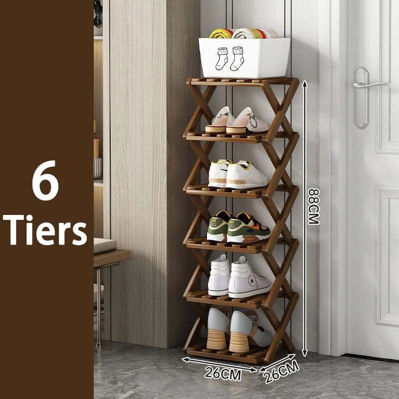 Bamboo Shoe Rack for Entryway, Closet & Hallway | Foldable Vertical Shoe Storage with No Assembly Needed | 2 to 9 Tiers in Natural or Brown