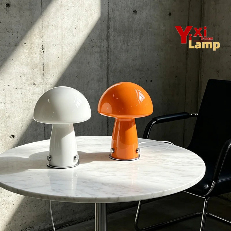 Murano-Style Glass Mushroom Lamp for Bedside & Living Room | Mid-Century Retro Table Lamp | Dimmable Plug-in LED, Swirl or Solid Designs