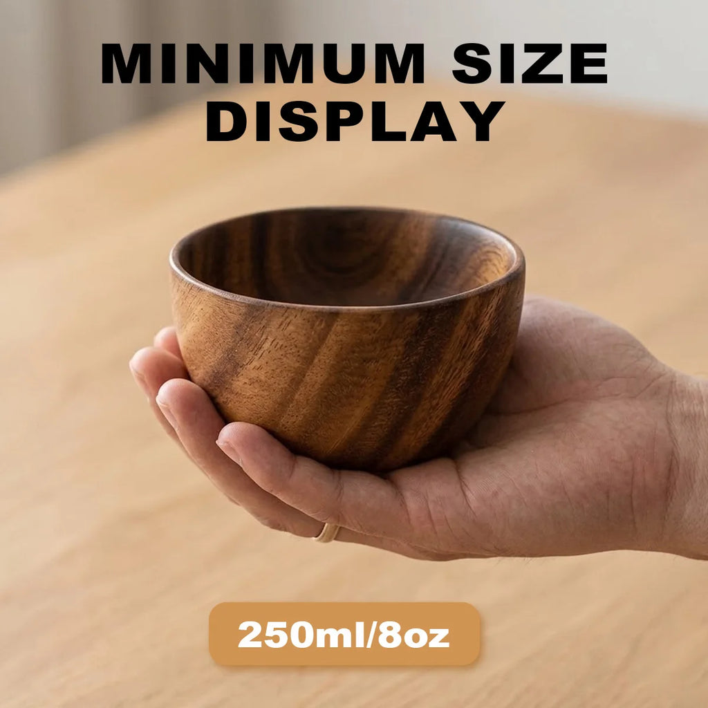 Solid Acacia Wood Serving Bowl for Salads, Snacks & Fruit | One-Piece Hand-Finished Wooden Bowl | Food-Safe Kitchen Tableware, 250ml–1100ml