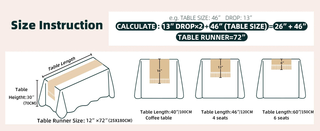 Boho Table Runner with Tassels for Kitchen & Dining Table | Beige Woven Farmhouse Table Runner | Rustic Table Decor, 9 Sizes 30x50cm to 30x300cm