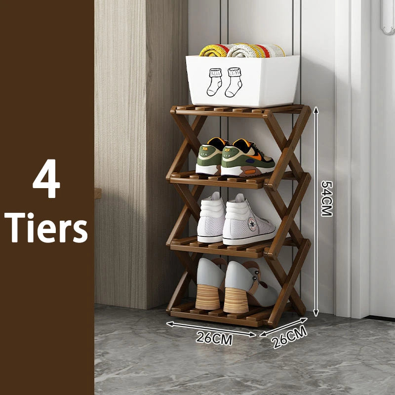 Bamboo Shoe Rack for Entryway, Closet & Hallway | Foldable Vertical Shoe Storage with No Assembly Needed | 2 to 9 Tiers in Natural or Brown