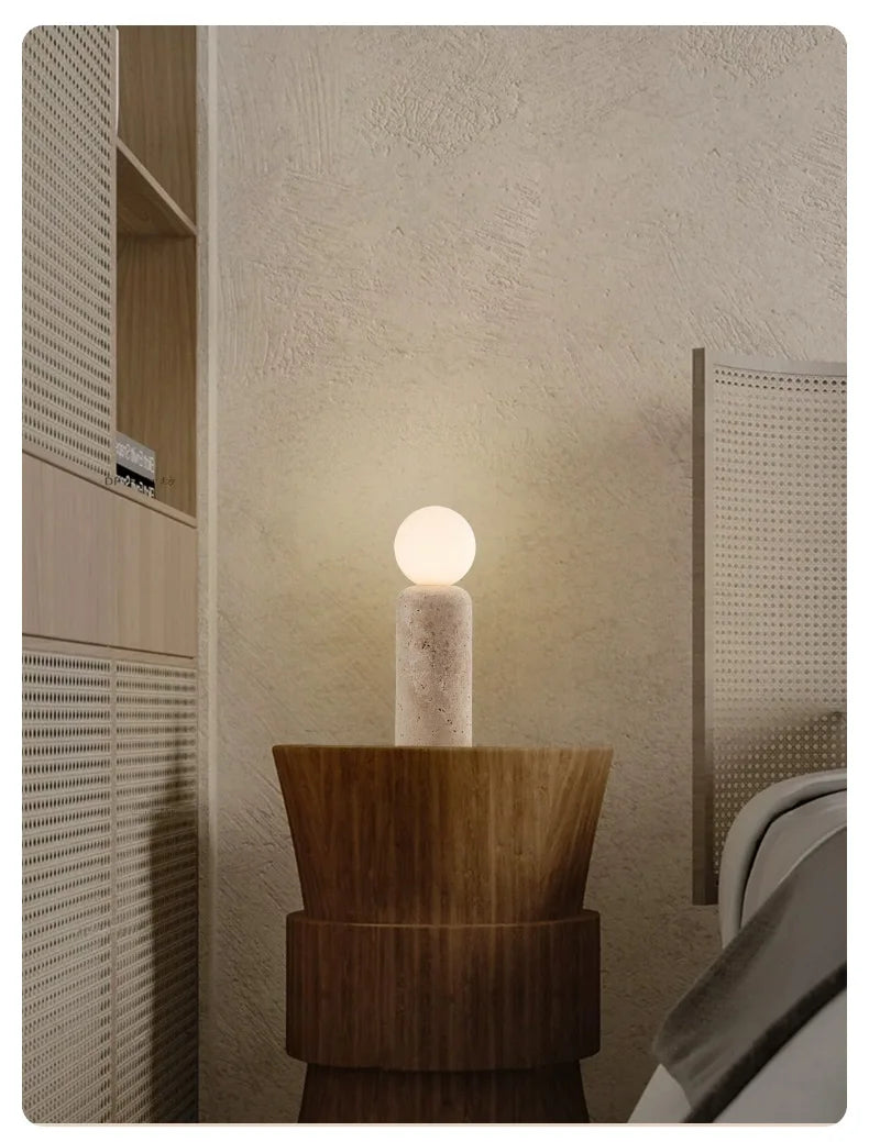 Travertine Table Lamp for Bedroom Bedside & Living Room | Natural Stone Wabi Sabi Design | Warm White Bulb Included | 20cm or 30cm