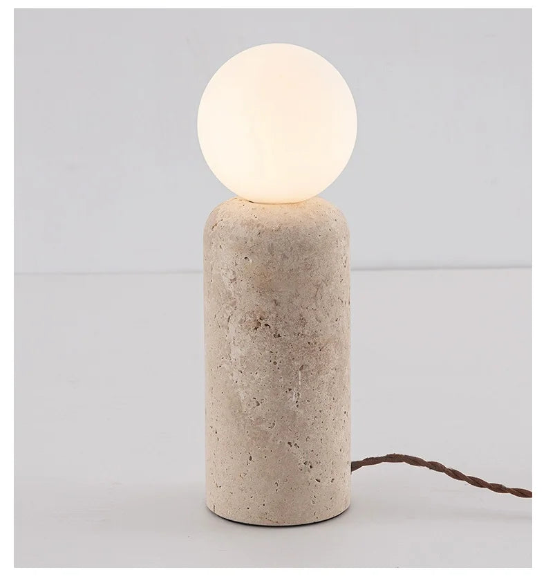 Travertine Table Lamp for Bedroom Bedside & Living Room | Natural Stone Wabi Sabi Design | Warm White Bulb Included | 20cm or 30cm