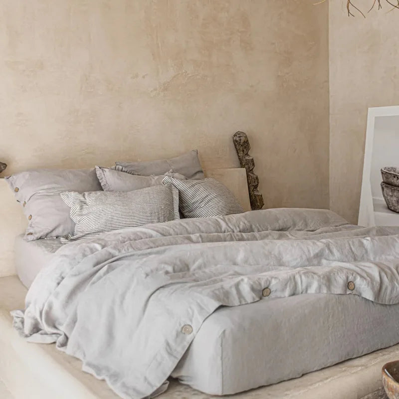 Stone Washed Linen Duvet Cover & Pillowcases for Bedroom | 100% French Linen Bedding | Breathable Neutral Bedroom Decor | 10 Colours