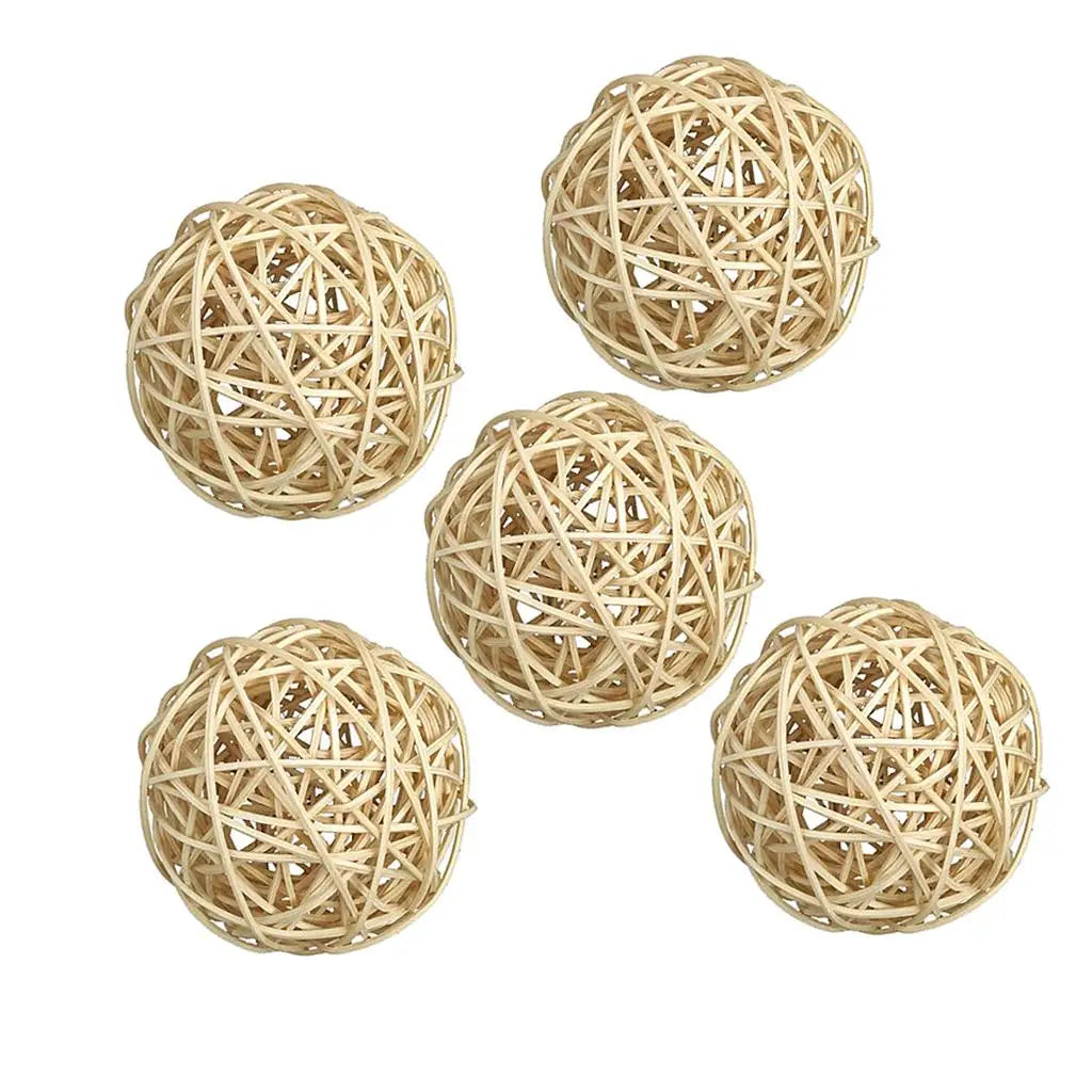 Rattan Decorative Balls Set of 5 for Bowls, Vases & Coffee Table Decor | Handwoven Wicker Orbs | Natural Boho Home Accents, 7cm
