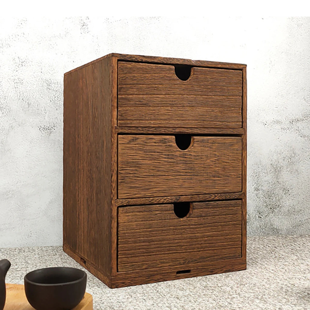 Bamboo Desktop Drawer Organiser for Desk, Vanity & Bedroom | Small Wooden Storage Cabinet | Retro Decorative Drawers, 2, 3 or 4 Tier