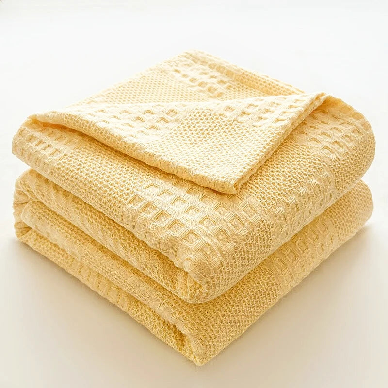 100% Cotton Waffle Throw Blanket for Bed & Sofa | Breathable Lightweight Blanket | Minimalist Bedroom Decor | 4 Sizes