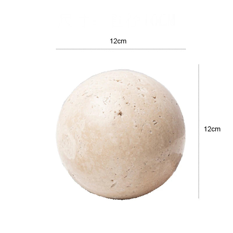 Travertine Stone Sphere for Coffee Table & Shelf Decor | Natural Marble Ball Sculpture | Minimalist Vintage Home Accent, 8, 10 or 12cm