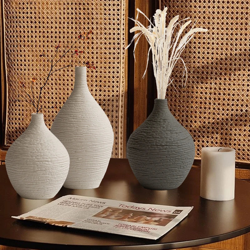 Narrow-Neck Ceramic Vase for Living Room, Office & Desktop | Nordic Minimalist Bud Vase | Modern Home Decor Gift in Beige or Grey, S or L