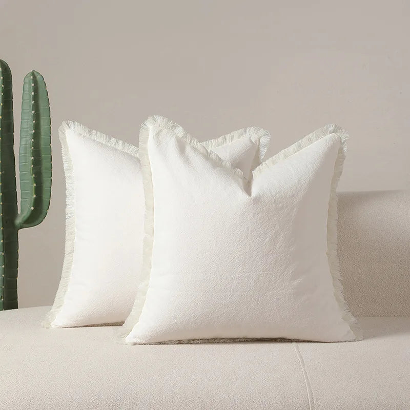Cotton Tassel Throw Pillow Cover for Bed & Living Room Sofa | Boho Bedroom Decor | Solid Colour Cushion Cover | 12 Colours, 4 Sizes