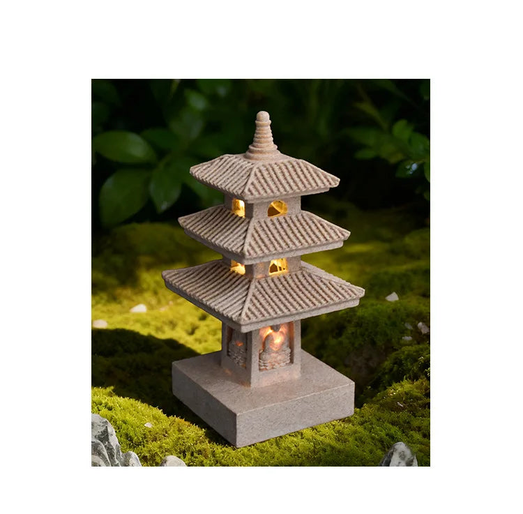 Solar Pagoda Lantern Statue for Garden, Patio & Zen Garden | Japanese Style Resin Garden Ornament | Warm LED Solar Garden Light, 4 Styles
