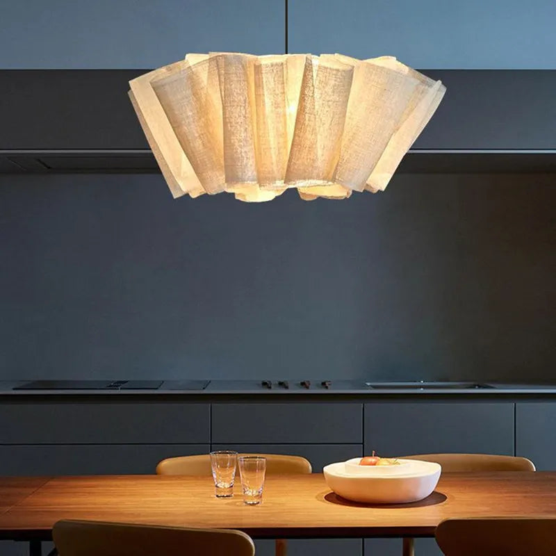 Pleated Linen Pendant Light for Bedroom, Dining Room & Living Room | Wabi Sabi Fabric Chandelier | Handmade Japandi Ceiling Light, 40 to 80cm