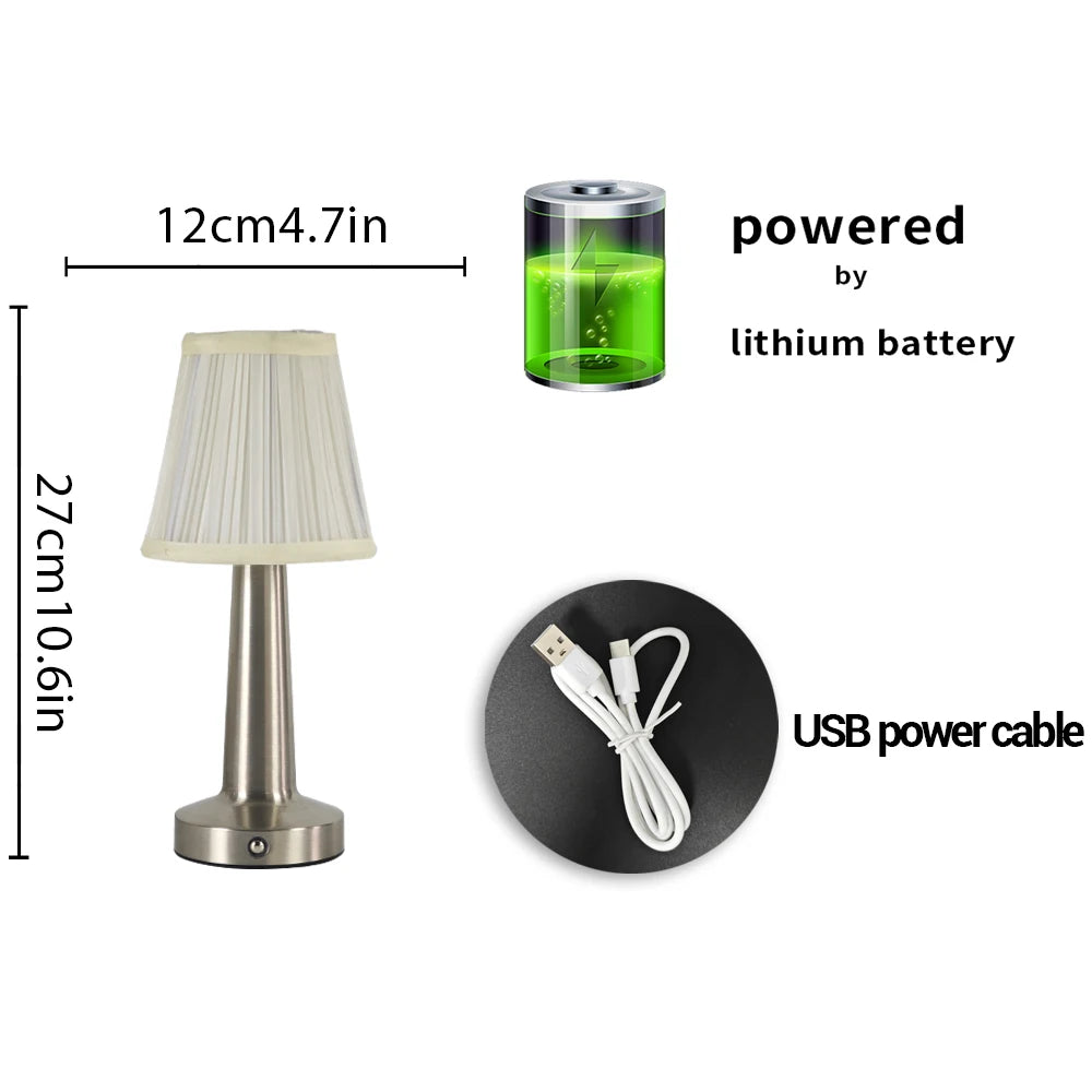 Cordless Pleated Table Lamp for Dining Table, Bedroom & Restaurant | Rechargeable Touch-Dimmable LED | Portable Lamp in Rose Gold, Gold or Silver